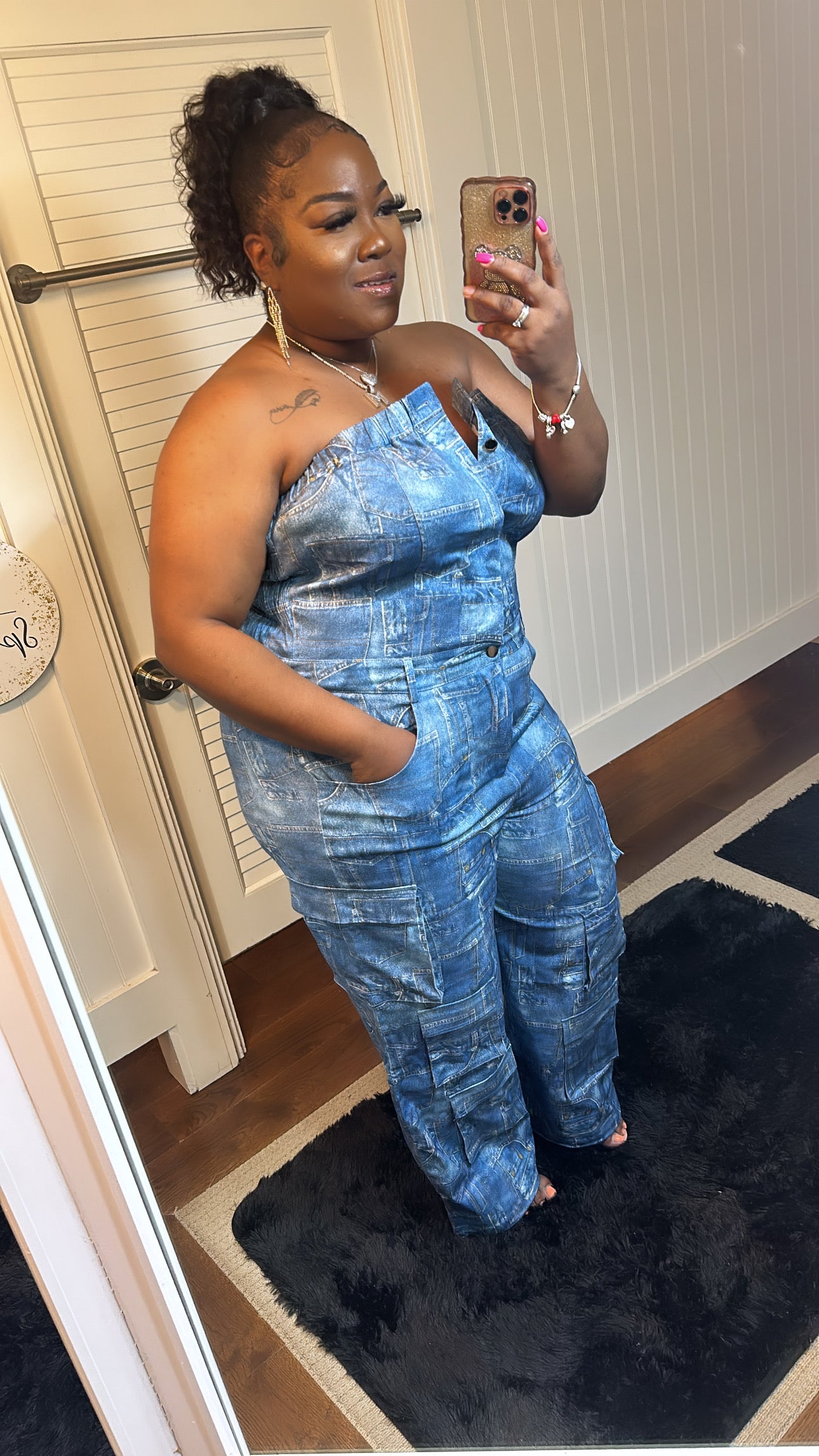 Denim denim cargo romper -Plus