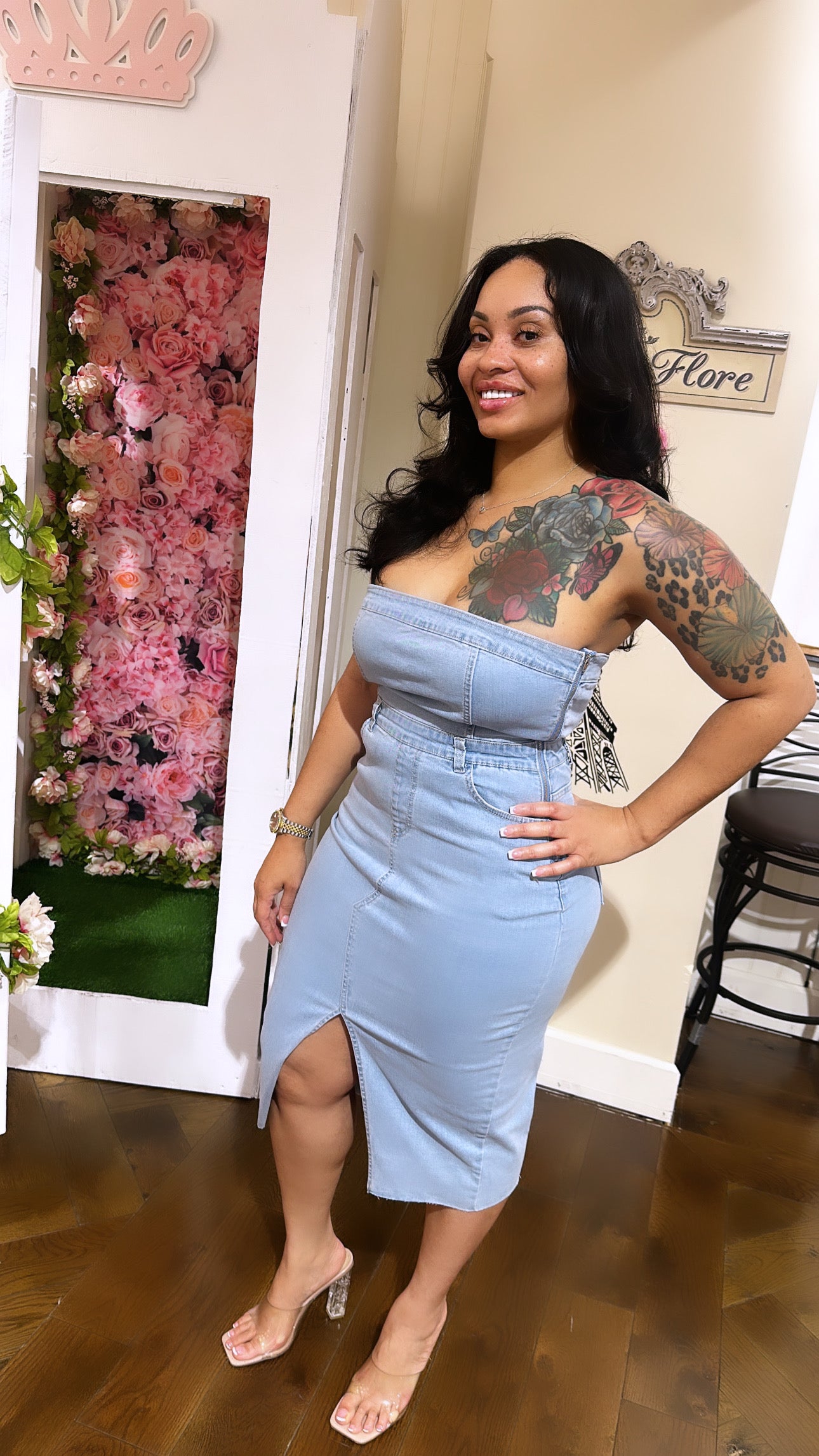 A Denim tube dress