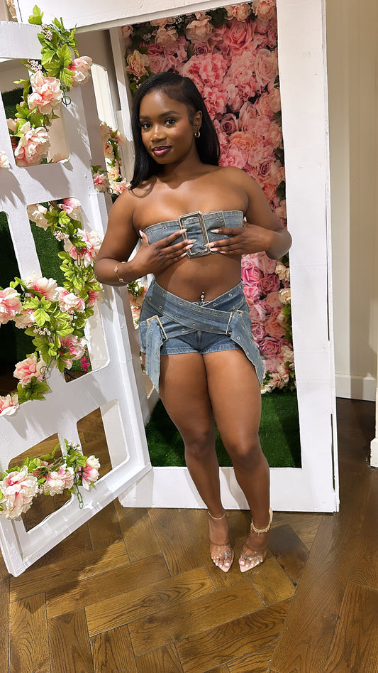 A baddie denim short set