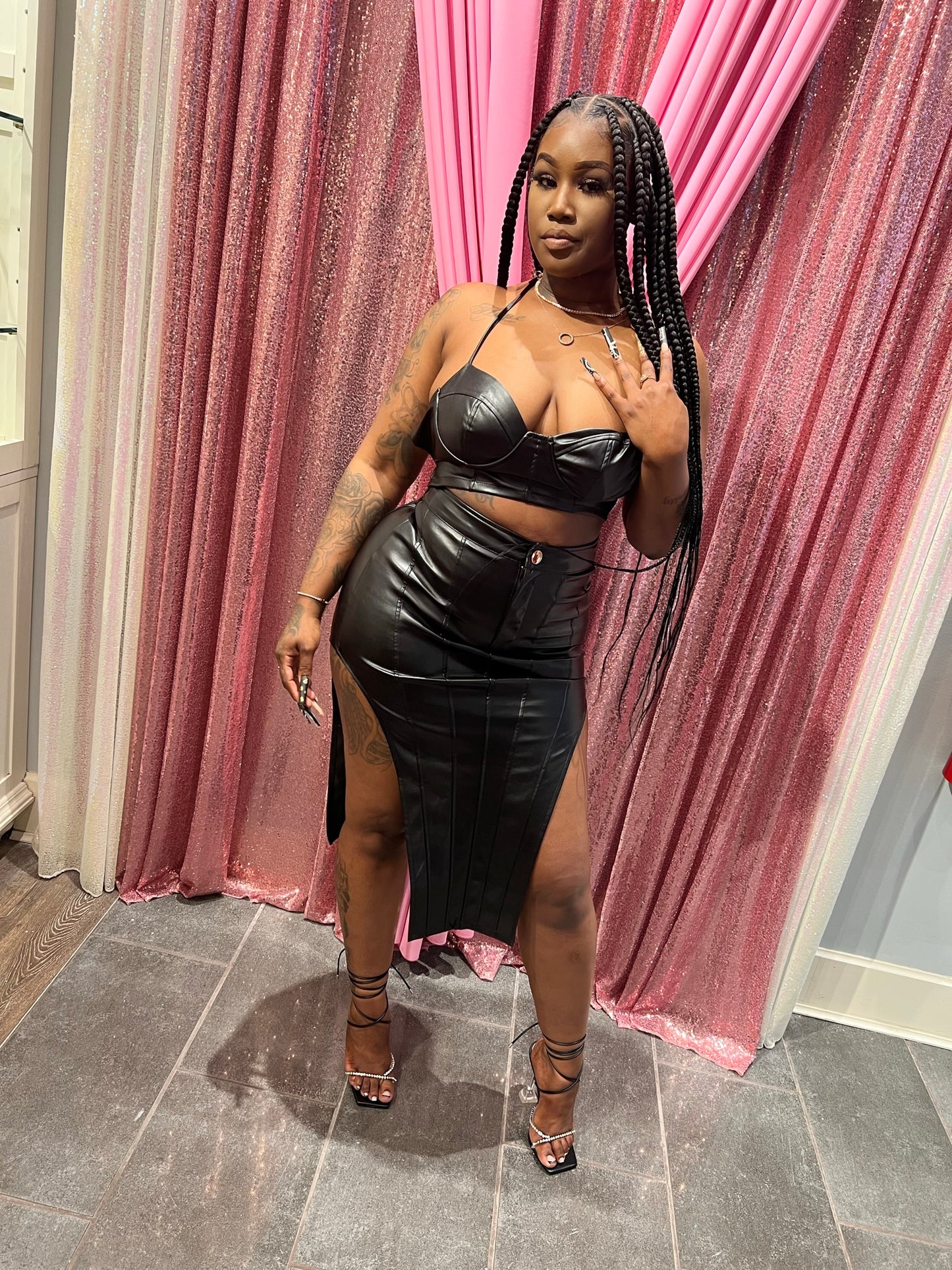 She the truth leather skirt set